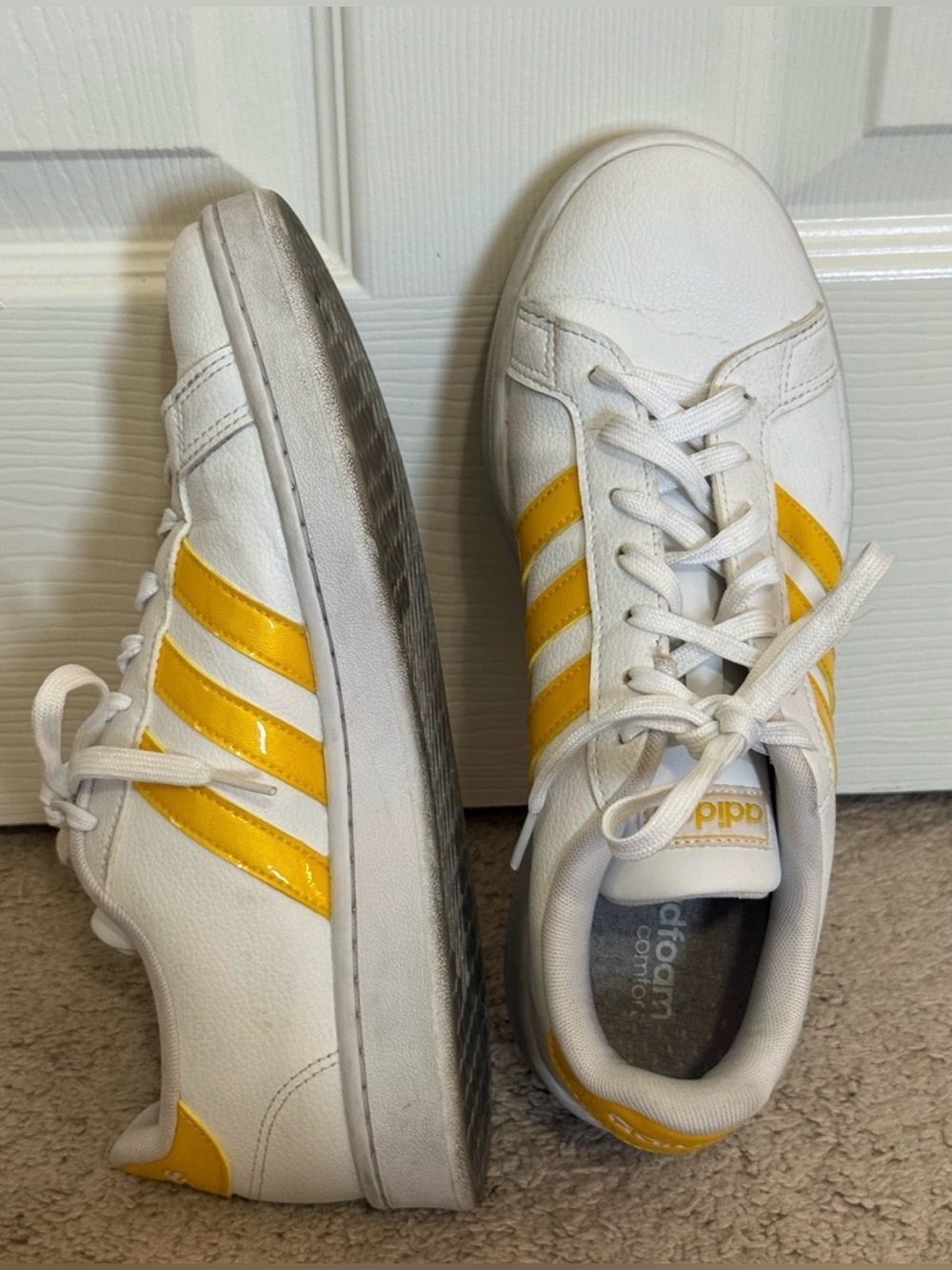 Adidas Grand Court Cloudfoam White Yellow Sneakers Women’s Size 9